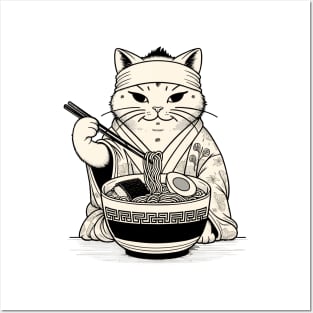 Retro Japanese Kawaii Anime Ramen Cat Posters and Art